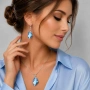 Комплект бижута Сваровски Galaktik Aquamarine – колие и обеци със сини кристали, снимка 1