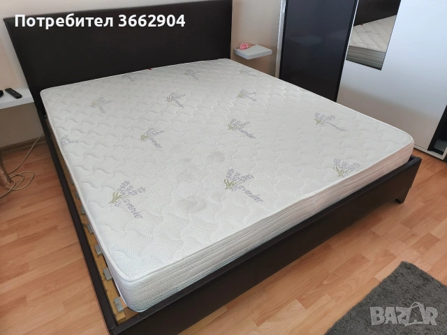 Спалня кожа тъмно кафява 164/190 с подматрачна рамка за двулицев матрак, снимка 4 - Спални и легла - 55157705