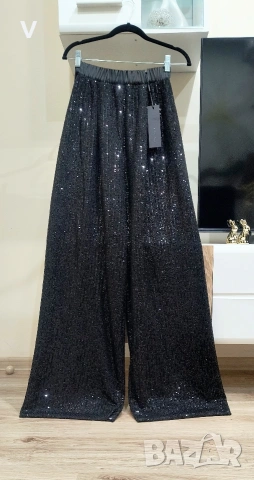 Дамски блестящ широк панталон висока талия Junona Юнона топ риза бюстие 