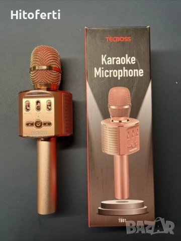  Ръчен Bluetooth микрофон за караоке, розово злато, от Tecboss