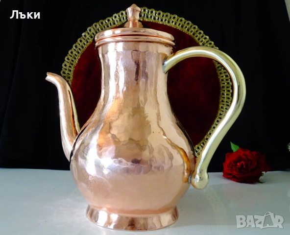 Медна кана,чайник,чиста червена мед 1.5 л.,800 гр. , снимка 3 - Антикварни и старинни предмети - 54988773