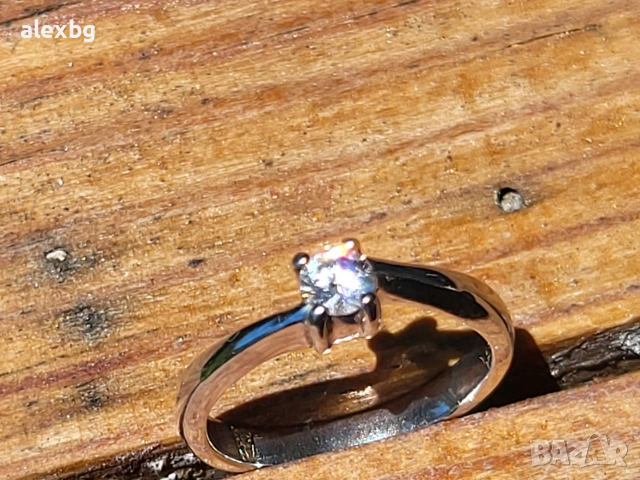 18к Пръстен бяло злато 2g с 0.18ct диамант VS1, снимка 9 - Пръстени - 53440520