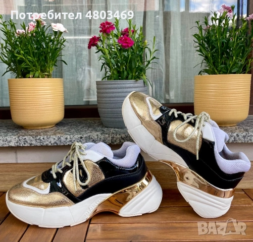 Pinko Sneakers Womens 6 Olivo Black and Gold Chunky Platform – Y2K Astheric