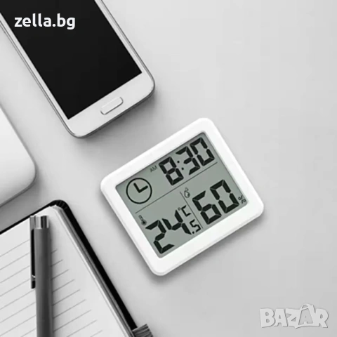 Дигитален термометър и влагомер с часовник, 3.2" LCD дисплей, ±1°C точност, за дома, офиса 10186, снимка 8 - Друга електроника - 54660522