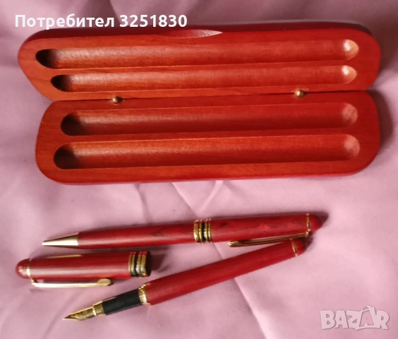 Нов луксозен бизнес комплект дървени химикалка и писалка и златен ключодържател 500 Ев., снимка 3 - Други - 54480801