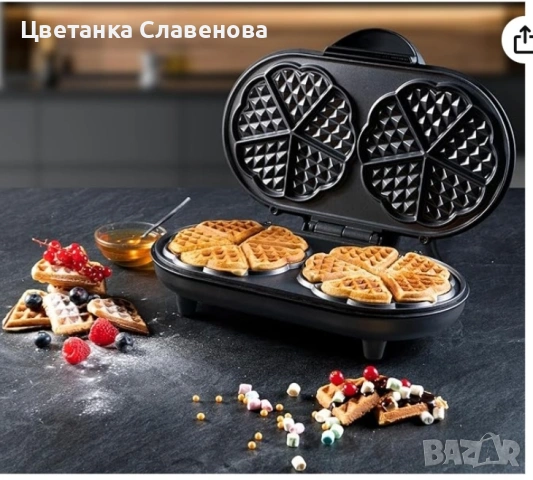 Bestron ADWM1000BL 1200W Двоен гофретник във формата на сърце, цвят: матово черно