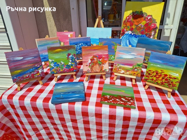 Авторски мини картини със статив ,цена 10лв -картина и статив и големи картини , снимка 7 - Картини - 38707244