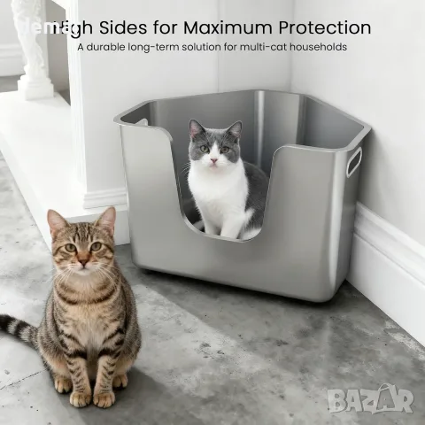 Метална котешка тоалетна от неръждаема стомана 56 × 42 × 30 см, снимка 5 - За котки - 55492470