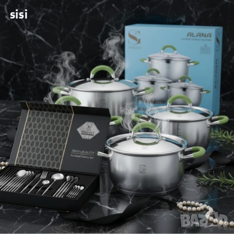 Комплект тенджери Swisgold Alana с 5-слойно капсулно дъно DJ11 + Подарък 