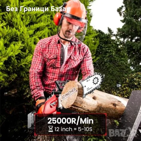 Нов Мощен акумулаторен трион за дърва и клони 12" 3900W с аксесоари и куфар, снимка 3 - Градинска техника - 55533288