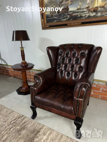 Chesterfield/Честърфийлд Луксозен фотьойл от естествена кожа, снимка 5 - Дивани и мека мебел - 55398238