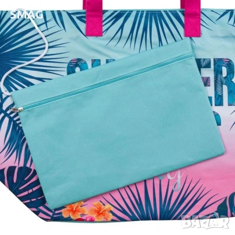 Плажна чанта тюркоаз Summer Vibes с несесер 58x22x39см_1192176, снимка 4 - Чанти - 54761800