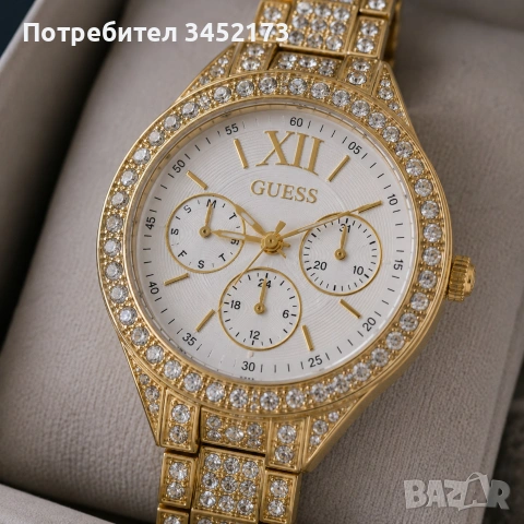 🤍 Дамски часовник Guess стил с бял циферблат и кристали