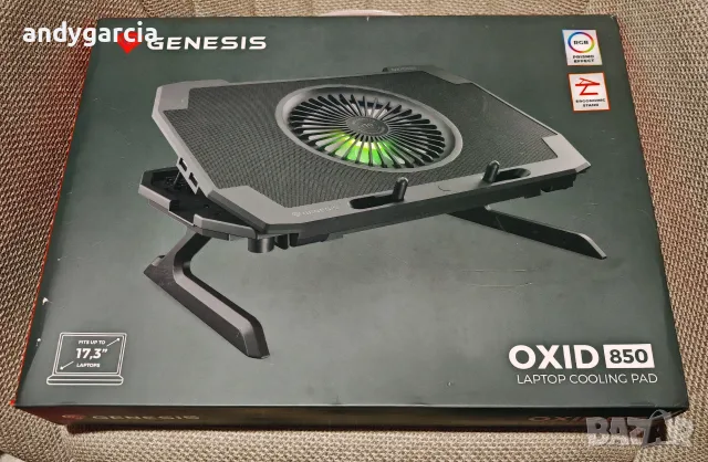 Охладителна подложка Genesis Oxid 850 за лаптопи до 17.3 инча черна RGB осветление с кутия като нова, снимка 4 - Лаптоп аксесоари - 55527282