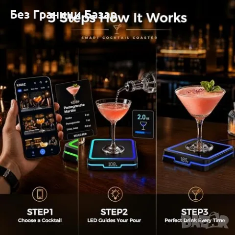Нов KAVAZ LED коктейл мейкър с app контрол, рецепти за коктейли и моктейли, снимка 3 - Други - 55613149