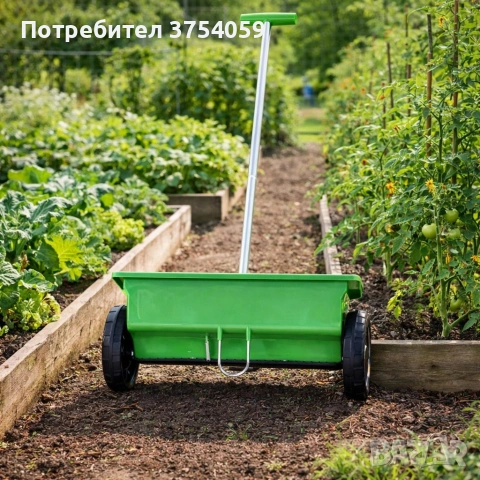 Ръчна градинска сеялка 6L с колела – разпръсквач за семена, торове, пясък и сол с 5-степенно регулир