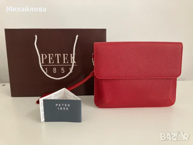 Червен клъч, чанта от естествена кожа на PETEK, нова, снимка 10 - Чанти - 55572233