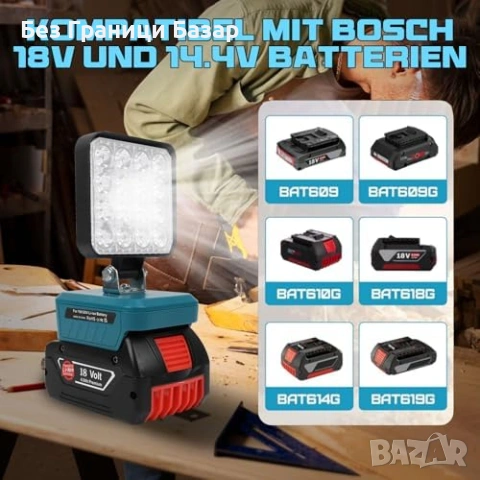 Нова Безжична LED лампа за Bosch 18V с USB-C 6000LM IP67 работен прожектор, снимка 5 - Лед осветление - 54092310