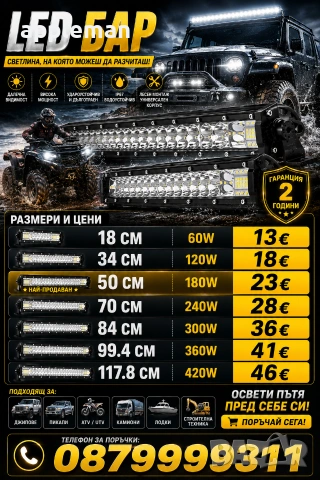 Лед бар халоген 300W - 84 см 360W - 99.4 см 420W - 117.8 см 18 см 34 см 50 см 70 см, снимка 4 - Аксесоари и консумативи - 48616628