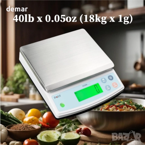 PoliLit KOIN електронна кухненска везна презареждаема, 40 lb / 18 kg, 1гр. точност, снимка 7 - Електронни везни - 54924801