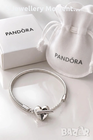 Гривна PANDORA Heart T-bar Snake Chain Charm Bracelet, снимка 2 - Гривни - 55143365