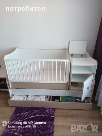 Комбинирано бебешко легло-люлка с шкаф и чекмеджета 3в1