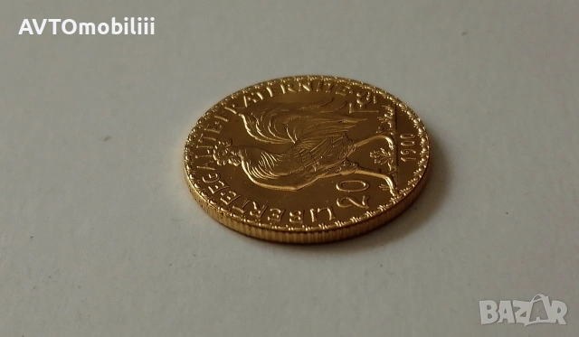 Позлатена монета 20 Франка 1900 г с петел, снимка 3 - Нумизматика и бонистика - 54122997