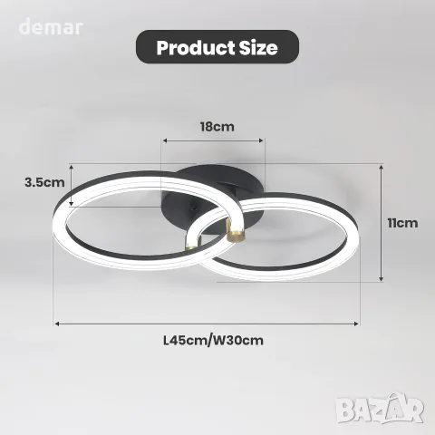 Смарт LED полилей с 2 пръстена и димер (3000–6000K), управление с дистанционно, снимка 2 - Полилеи - 55537214
