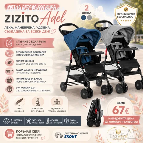 🌞👶 ЛЯТНА ДЕТСКА КОЛИЧКА ZIZITO ADEL 💙🩶
