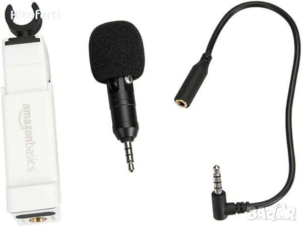 Щипка за смартфон с микрофон, бял Amazon Basics, снимка 2 - Микрофони - 54347279