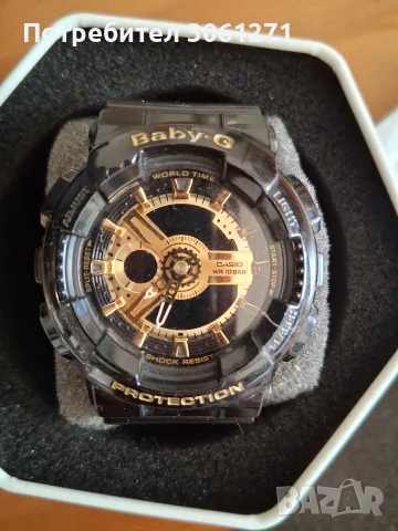оригинален дамски часовник Casio Baby-G, модел BA-110 цвят: черно със златен циферблат. 