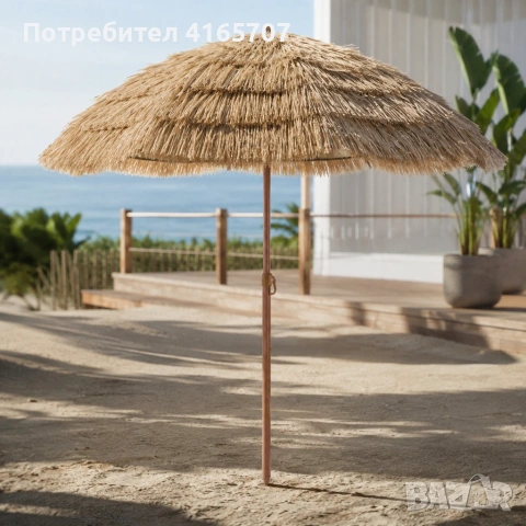 Хавайски плажен чадър с тропически дизайн и UV защита – Ø 180 см, снимка 3 - Басейни и аксесоари - 54960914