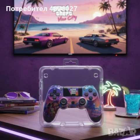 Безжичен джойстик за PS4 с тъчпад, вибрация и LED осветление – FC25 / GTA дизайн, снимка 8 - Джойстици и геймпадове - 55659941