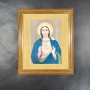 Католическа религиозна картина в дървена рамка със златист акцент, снимка 1