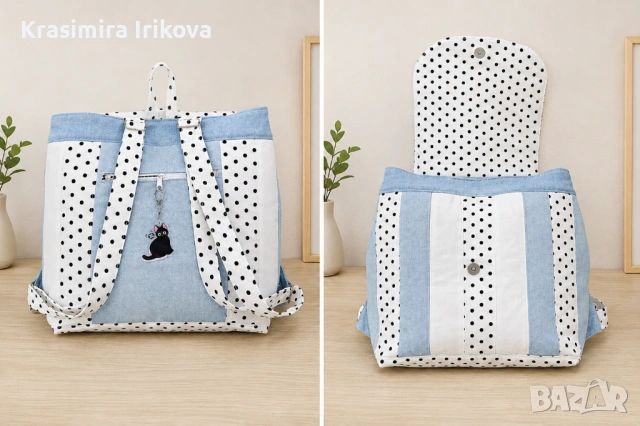  Дамска дънкова раница ,ръчна изработка, снимка 2 - Чанти - 54884642