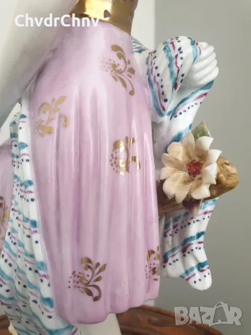 Meissen фигура 34см-1,5кг/Майсен порцеланова статуетка на момиче с цветя, снимка 11 - Статуетки - 55606434