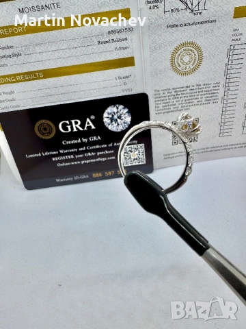 Сребърен пръстен с мойсанит (Диамант) 1 карат, снимка 9 - Пръстени - 54243228