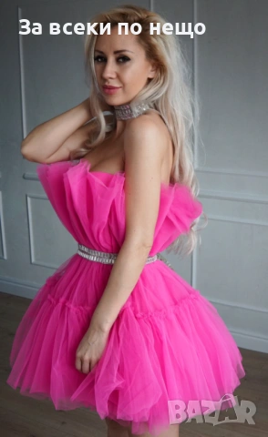 Къса Ефирна Тюлена Рокля Без Презрамки - Различни Цветове  Код Roni33, снимка 10 - Рокли - 54011619