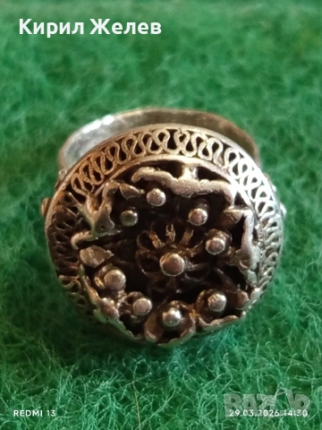 Възрожденски филигранен сребърен пръстен с гранулация ювелирна изработка 32375, снимка 11 - Пръстени - 54014611