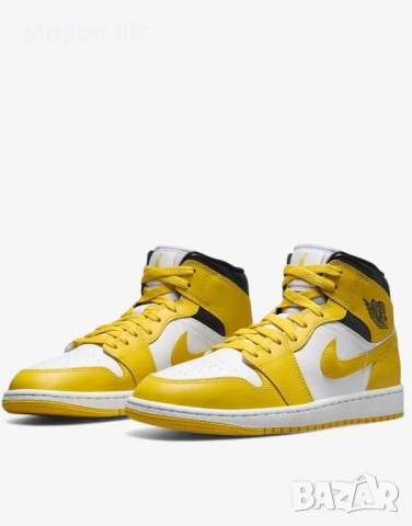 NIKE Jordan 1 Mid Shoes White/Yellow дански кецове