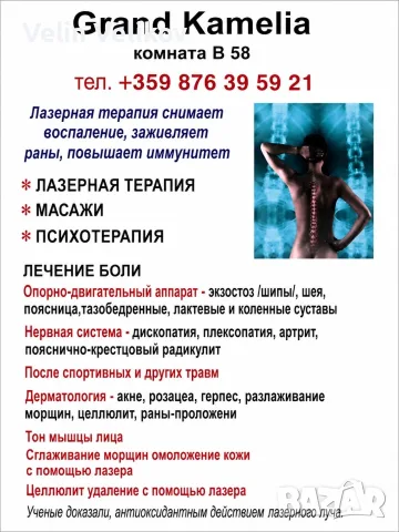 ФИЗИОТЕРАПЕВТ ПСИХОТЕРАПЕВТ ЛАЗЕРНА ТЕРАПИЯ GRAND KAMELIA, снимка 3 - Медицински, стоматологични - 55352212