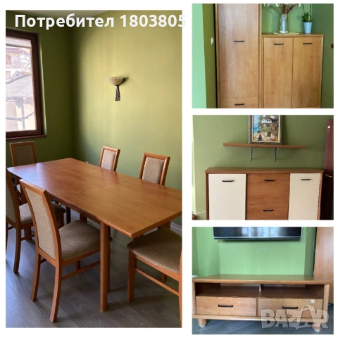 Мебели за обзавеждане на дневна/хол и трапезна маса със столове