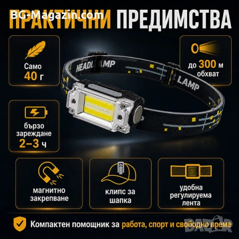 Мощен LED челник фенер за глава със сензор акумулаторен малък и компактен за бягане къмпинг риболов, снимка 7 - Къмпинг осветление - 51178953