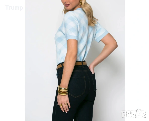 Елегантна дамска блуза с класически десен каре в топли нюанси., снимка 4 - Блузи с дълъг ръкав и пуловери - 54063714