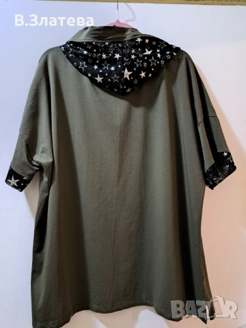 Летен масленозелен суитшърт №3 (2-3 XL) с гарнитура от тюл, снимка 2 - Туники - 54781551