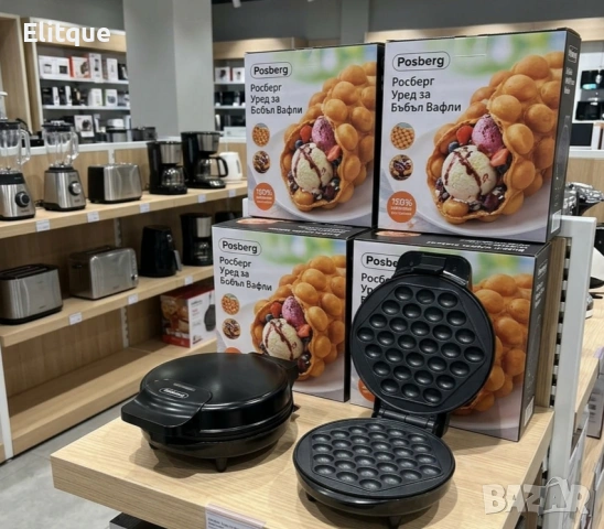 Гофретник за Bubble Waffle Rosberg, 1000W, Черен, 2 ГОДИНИ ГАРАНЦИЯ