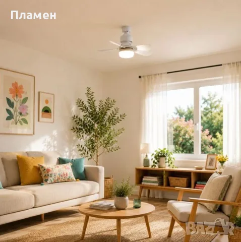Таванен LED вентилатор с дистанционно и таймер – тих, модерен и икономичен за 9-12 кв.м. 420х205 мм., снимка 3 - Лампи за таван - 54547475