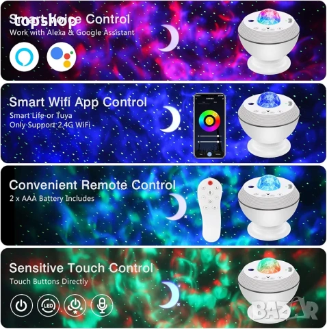 Чисто Нов Смарт Wi-Fi Проектор Звездно Небе LaluceNatz 3в1 Галактика с Tuya Smart Life Апликация..., снимка 3 - Плейъри, домашно кино, прожектори - 54973170