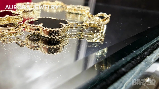 Van Cleef & Arpels VCA 5 Motifs Gold Black Onyx Vintage Alhambra Дамска Гривна, снимка 6 - Гривни - 54423256