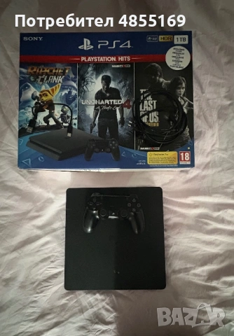 Sony PlayStation 4 Slim 1TB + 2 ДЖОЙСТИКА + 8 ТОП Игри + Кутия (Перфектен)